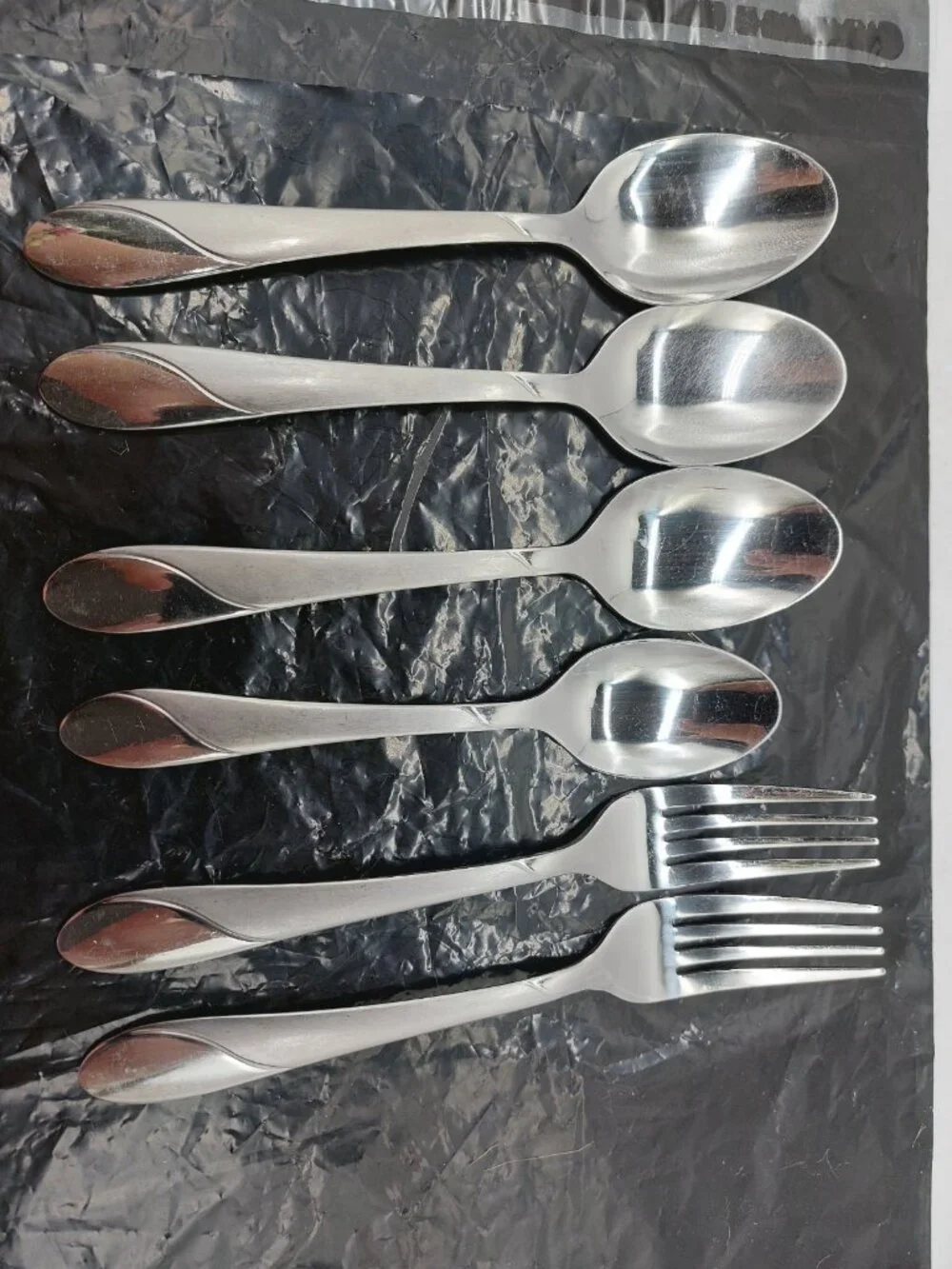 Cambridge Swirl Sand Stainless Flatware Glossy Frosted Spoons Forks Set Of 6